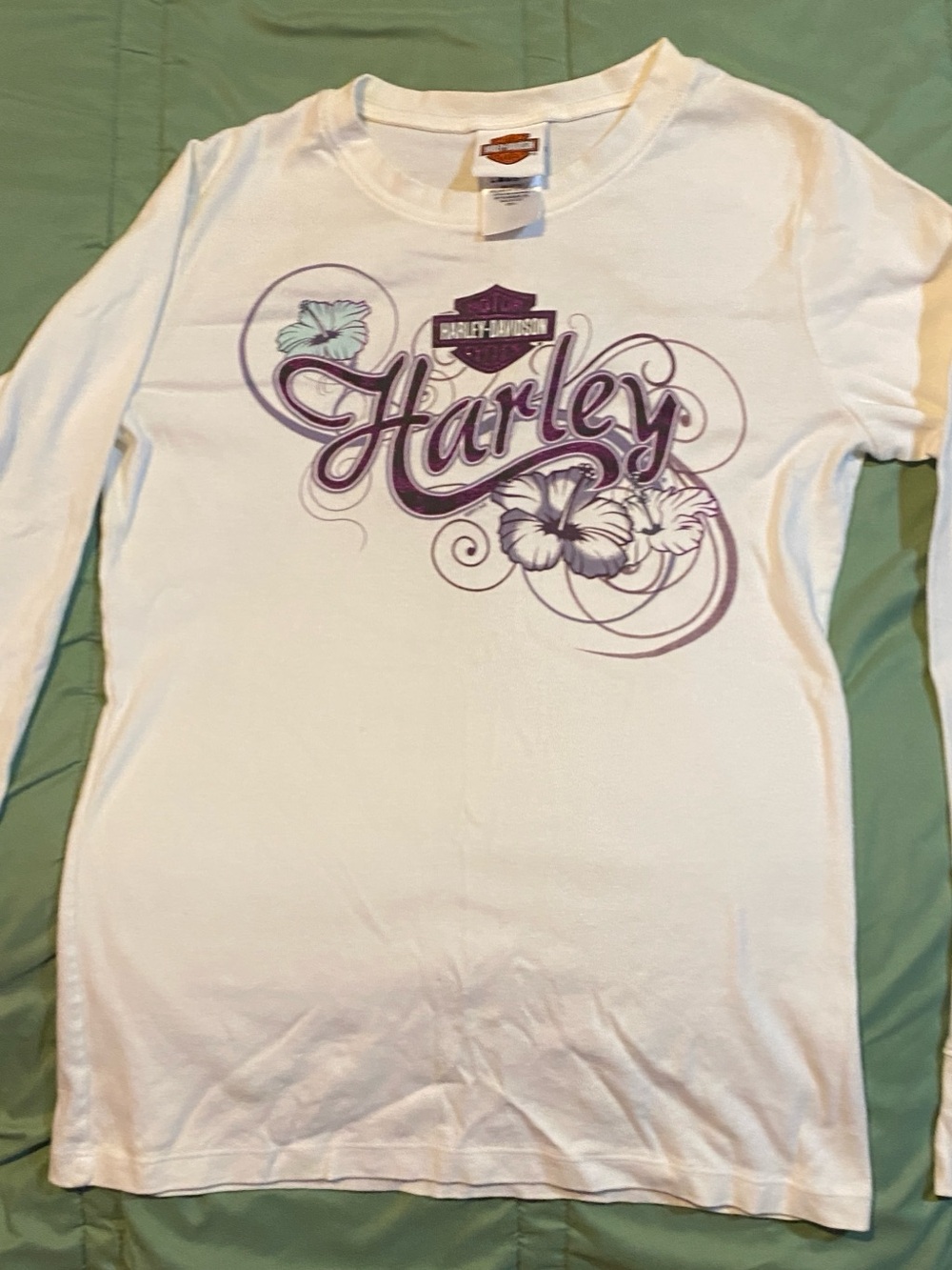 Harley-Davidson White Tee with Purple Shield Graphic